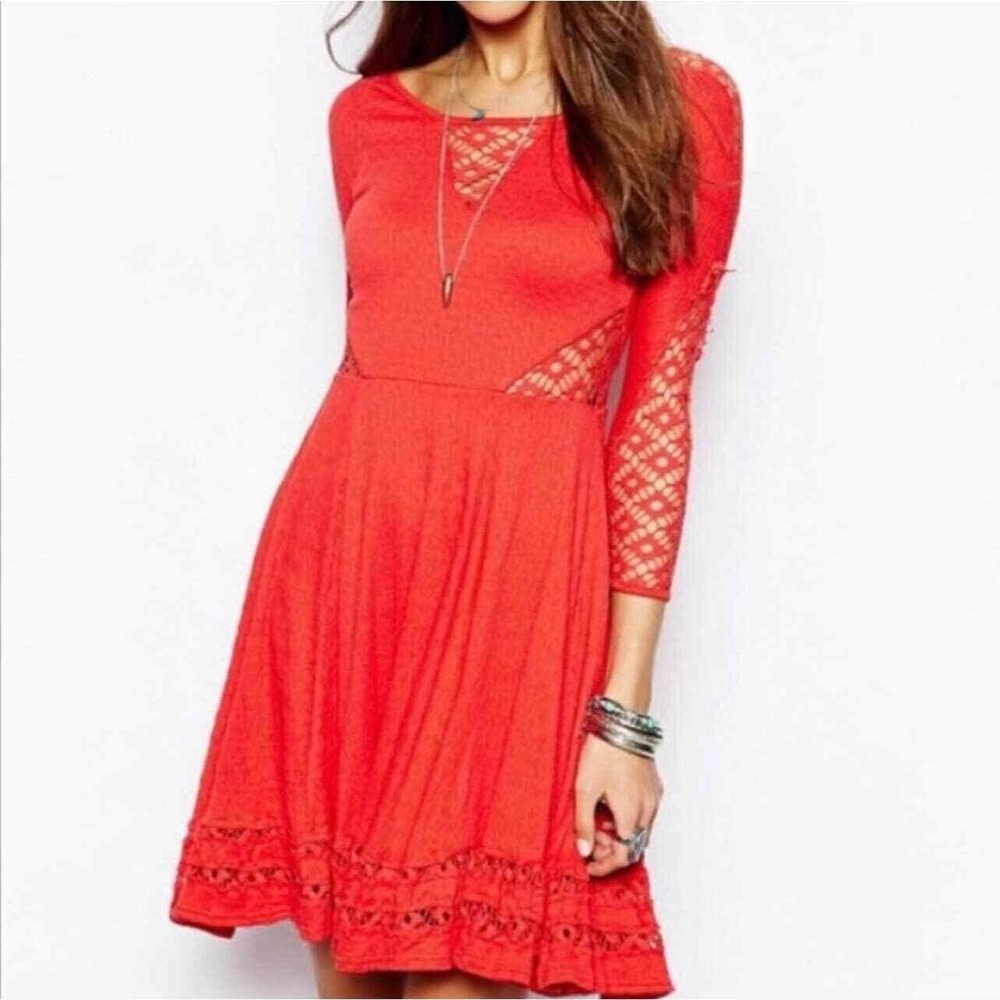 Free People To The‎ Point Lace Accent Dress Small Petite Lined Party Festival